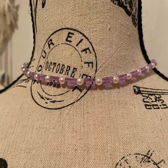 Purple Glass with Faux Pearl Choker - Picture 3 of 7
